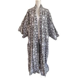 Midget Giraffe Patterned One Size Cotton Non-Stretch Kimono Duster Wide Sleeve